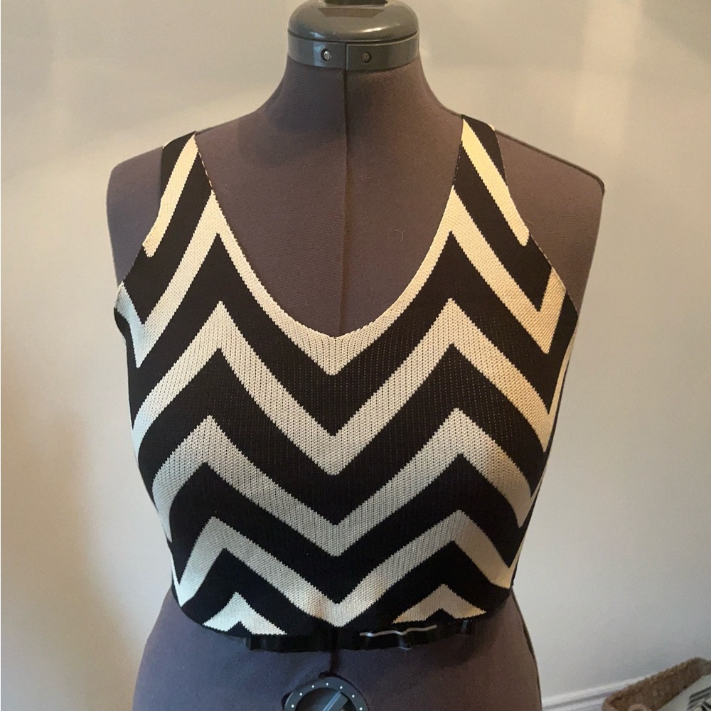 Source Unknown Black and Cream Chevron Crop Top